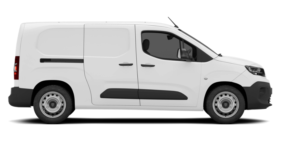 White cargo van on a white background, side view.