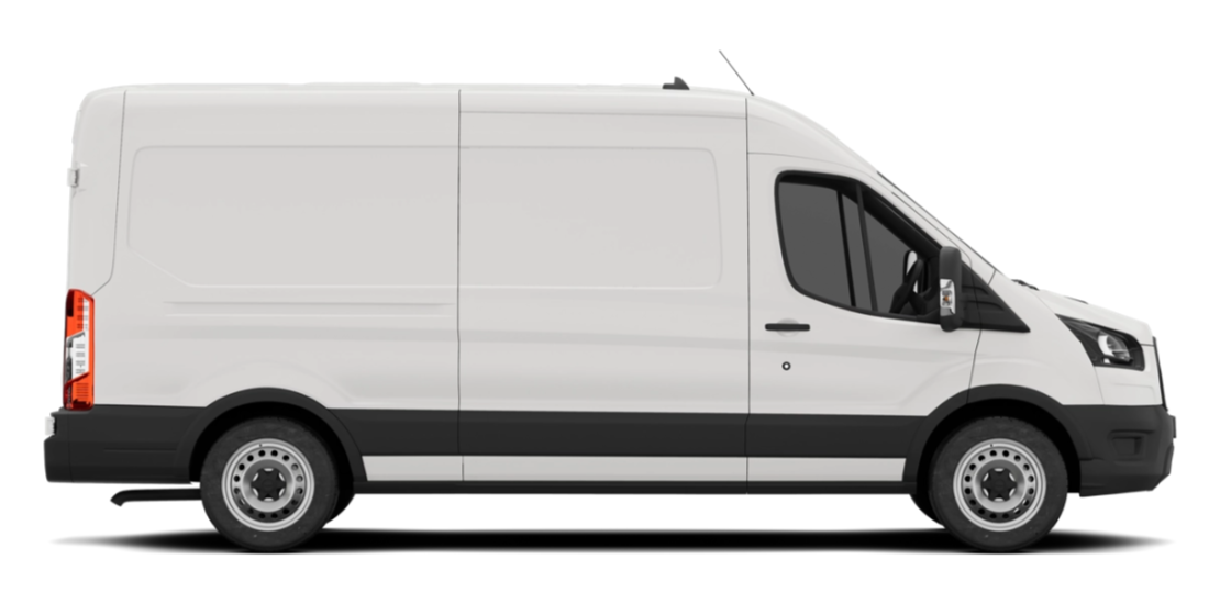 White cargo van in profile.