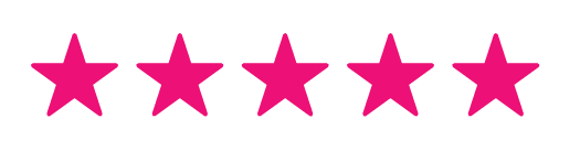 Five hot pink stars in a row, likely indicating a high rating.