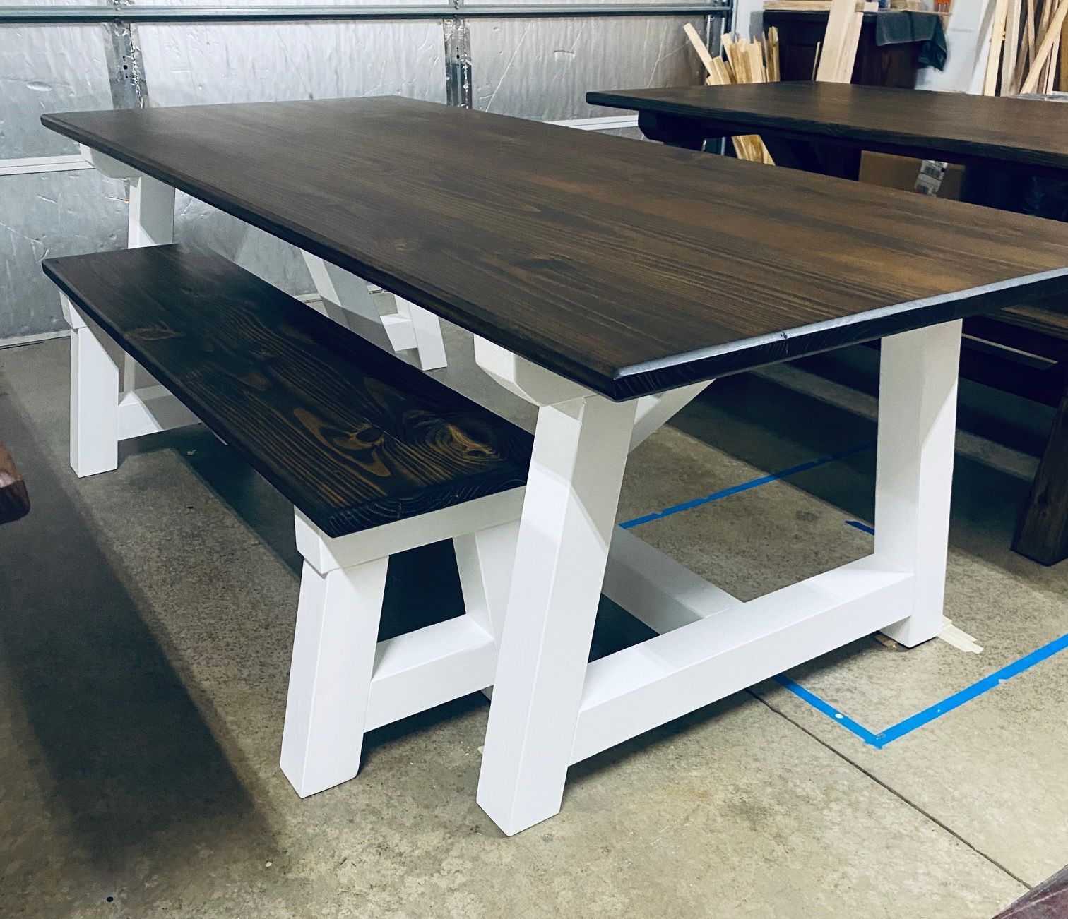7ft Trestle Dining Table and Bench