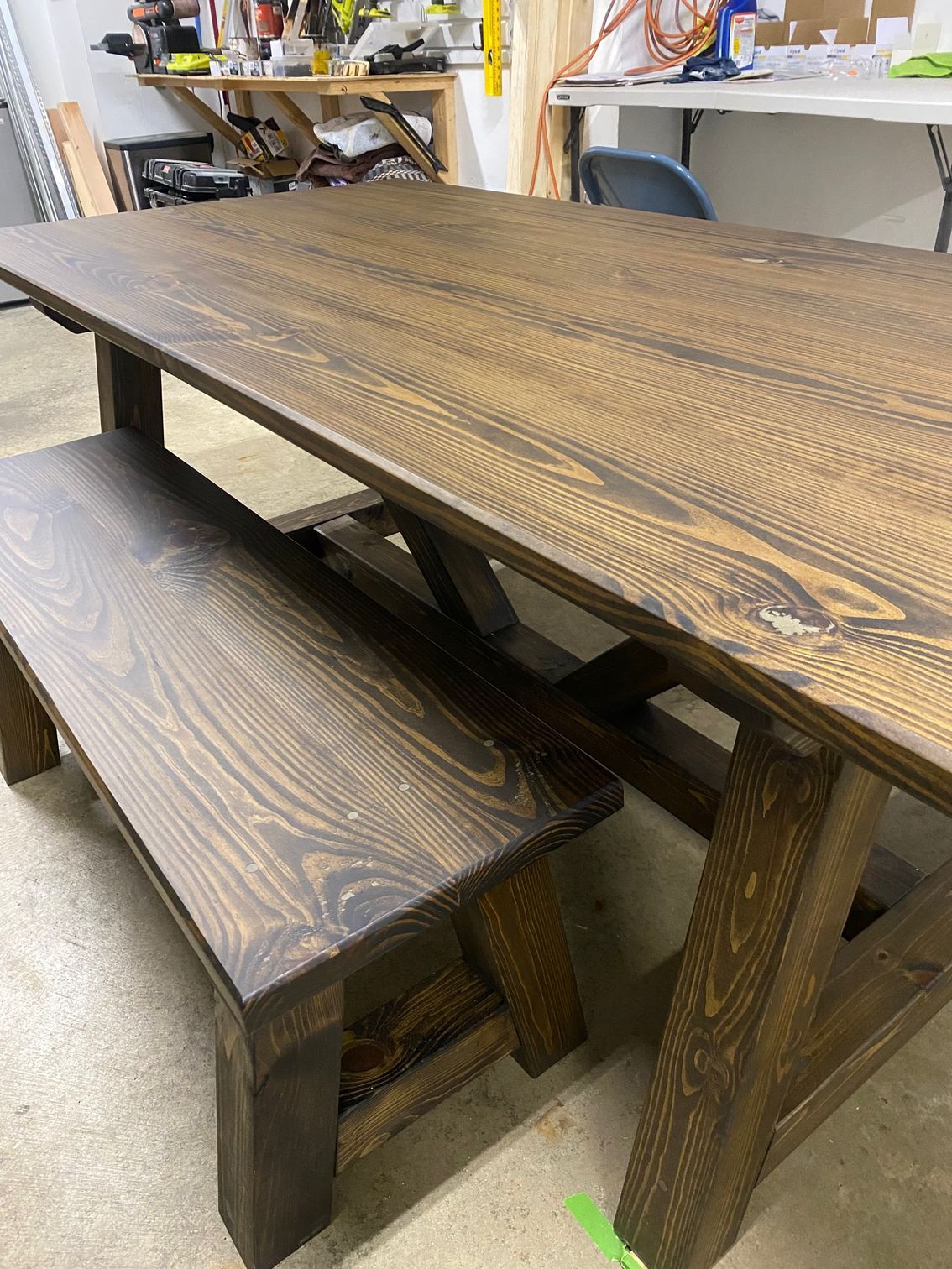 7ft Trestle Dining Table with Bench