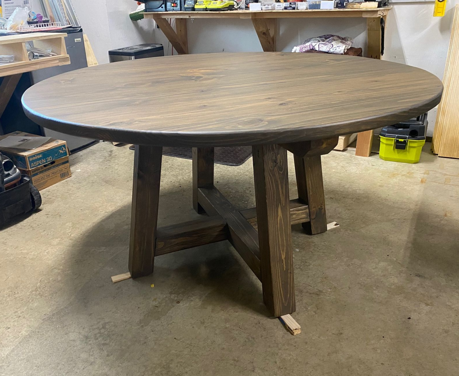 54in Round Sandstone Dining Table with 4 Square Back Chairs