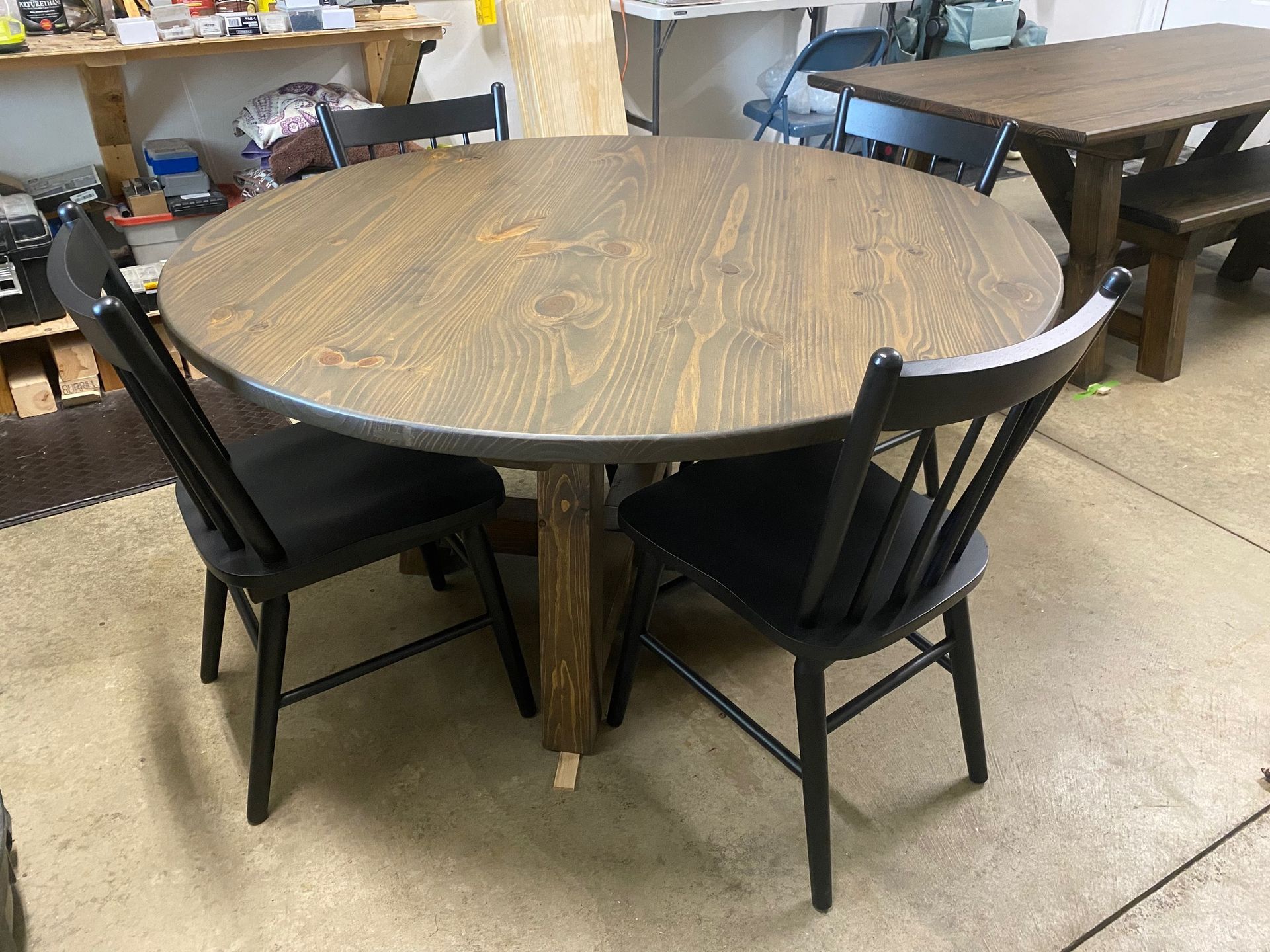 54in Round Sandstone Dining Table with 4 Square Back Chairs