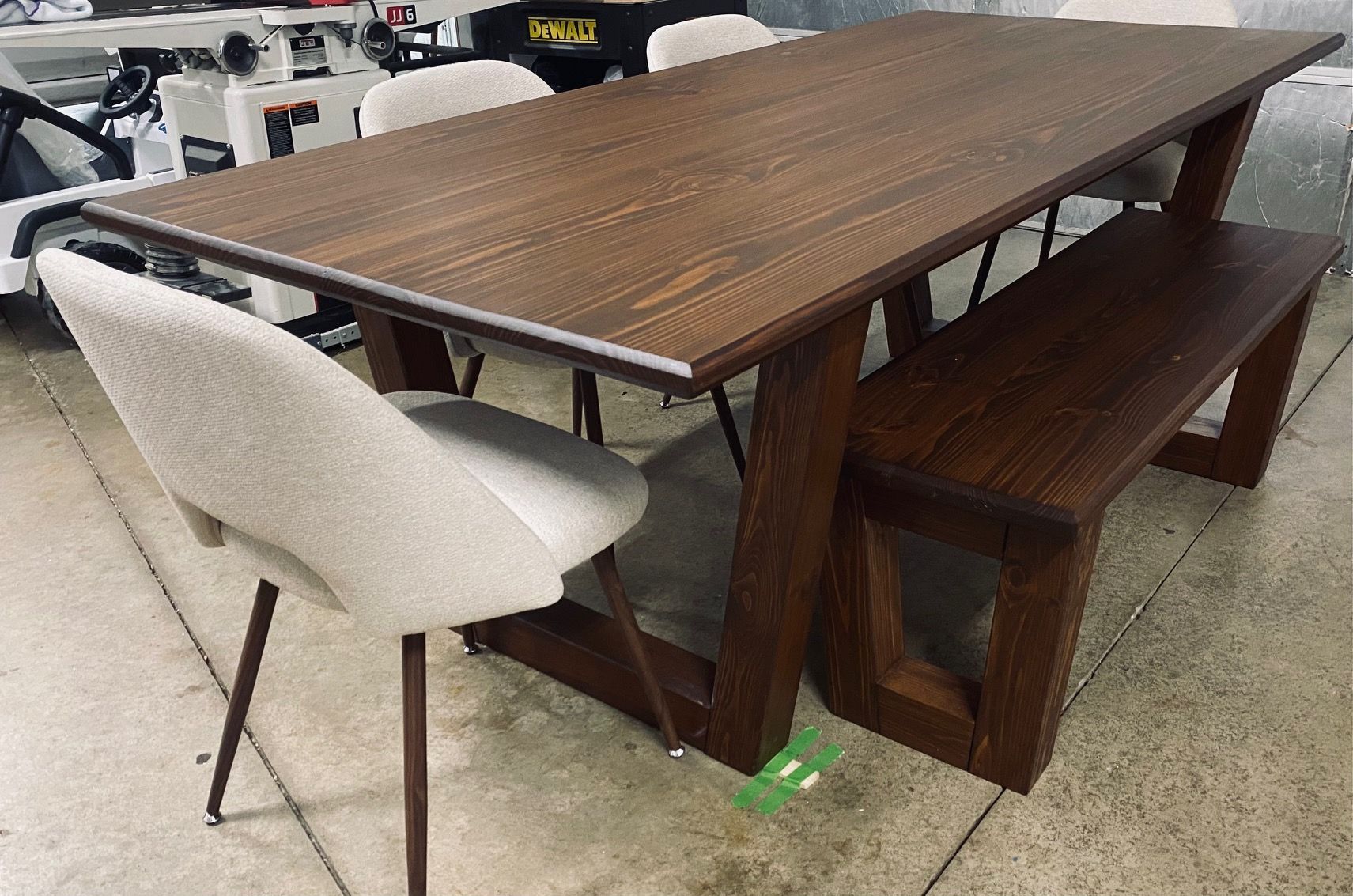 7ft Modern Dining Table, Bench and 4 Upholstered Chairs