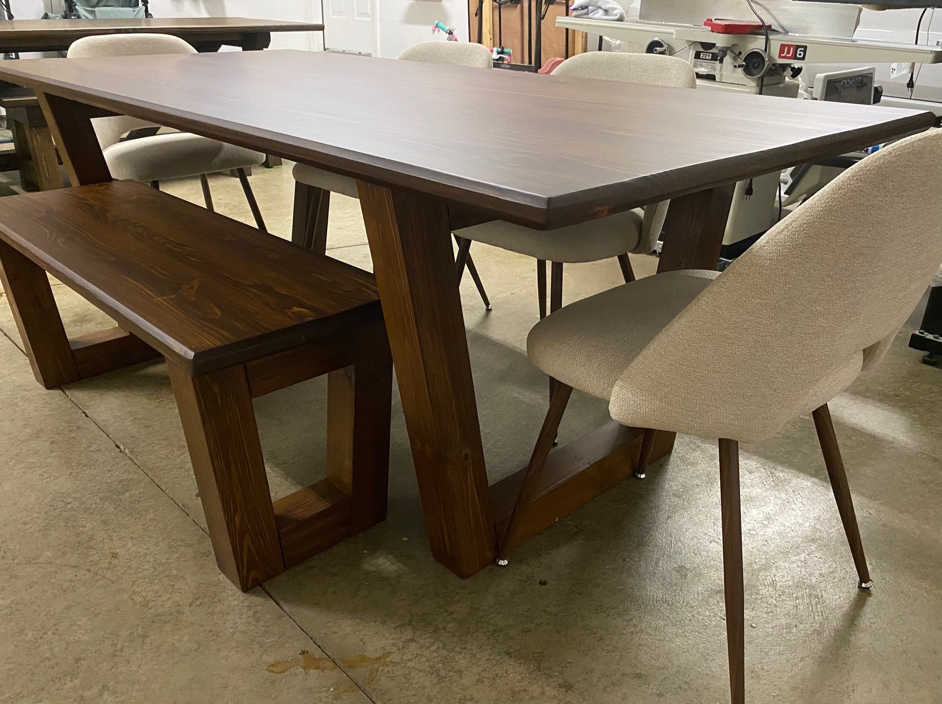 7ft Modern Dining Table, Bench and 4 Upholstered Chairs
