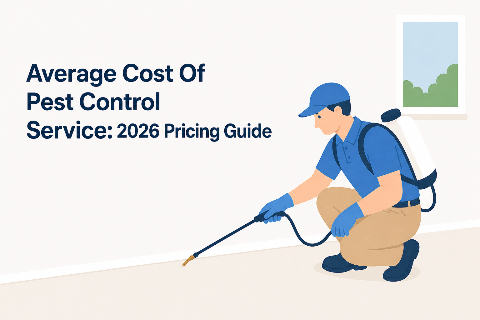 Pest control worker spraying a home exterior; text reads “Average Cost Of Pest Control Service: 2026 Pricing Guide”