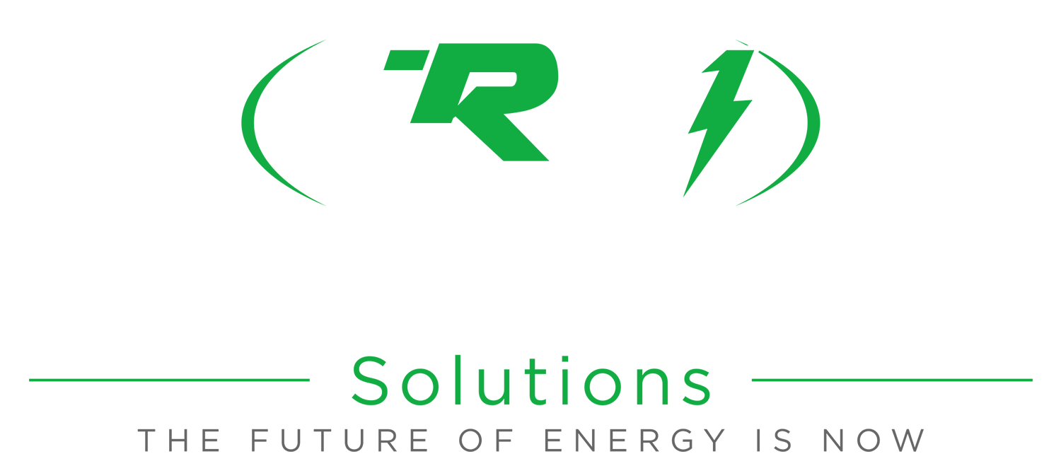 Green logo with “TR 1” in the center and a lightning bolt on the right, “Solutions” below, “The future of energy is now”.