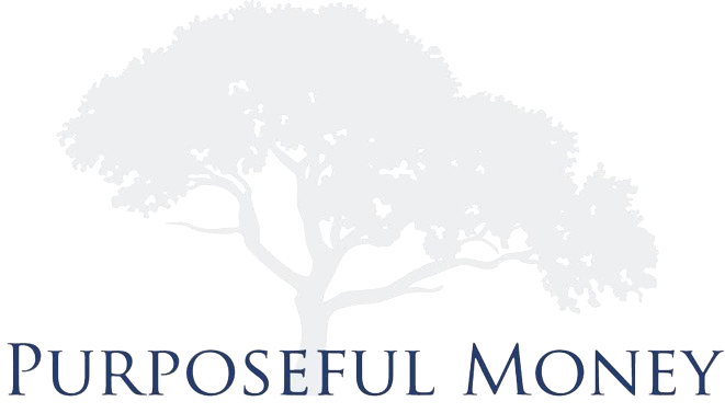 The logo for purposeful money shows a tree with a lot of leaves.