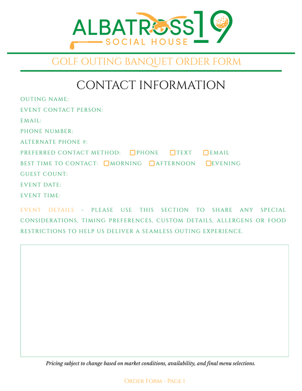Form for a golf outing with contact information fields and a space for additional comments.