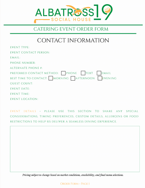 Form for a golf outing with contact information fields and a space for additional comments.