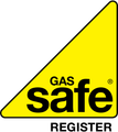 a yellow triangle with the words `` gas safe register '' on it .