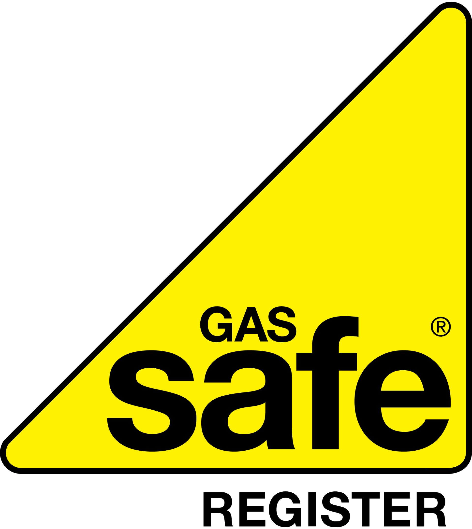 a yellow triangle with the words `` gas safe register '' on it .