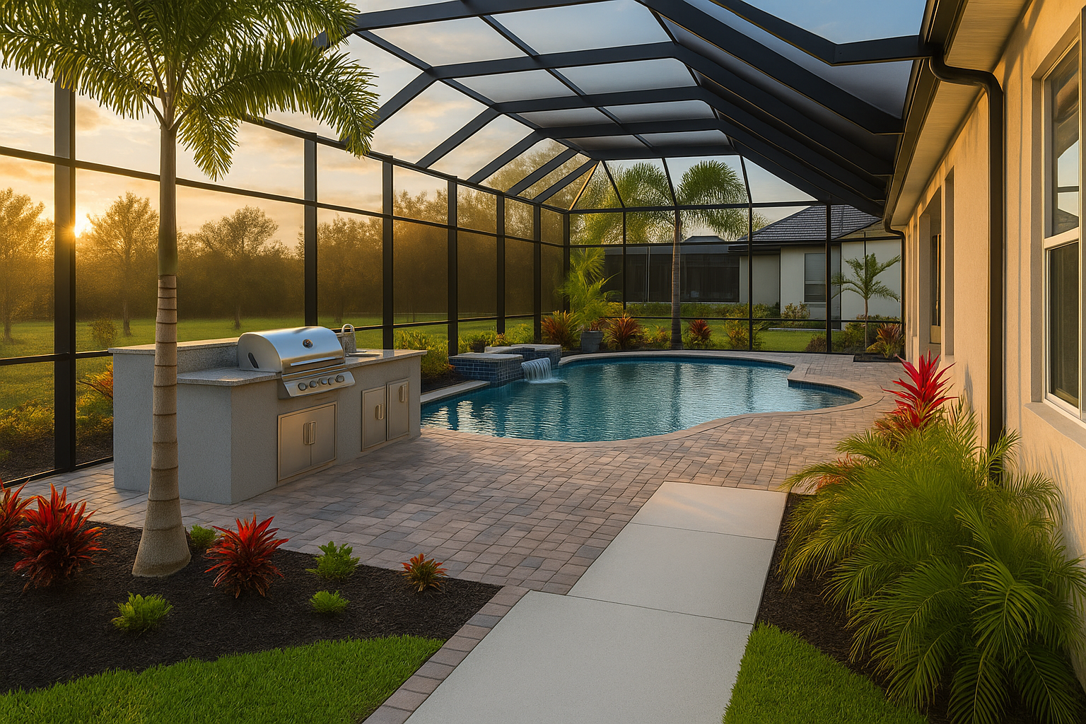 A large indoor swimming pool with a clear roof.