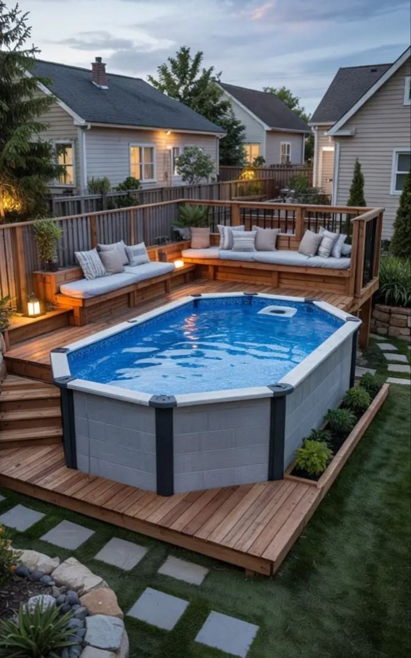 A large indoor swimming pool with a clear roof.