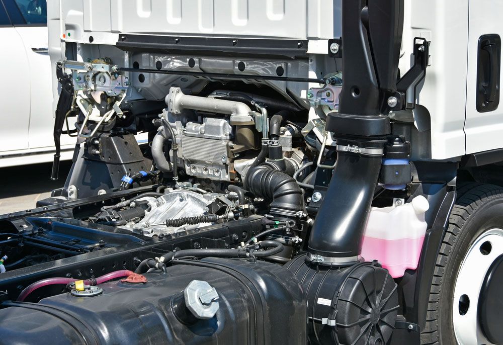 Engine Of A Big White Truck