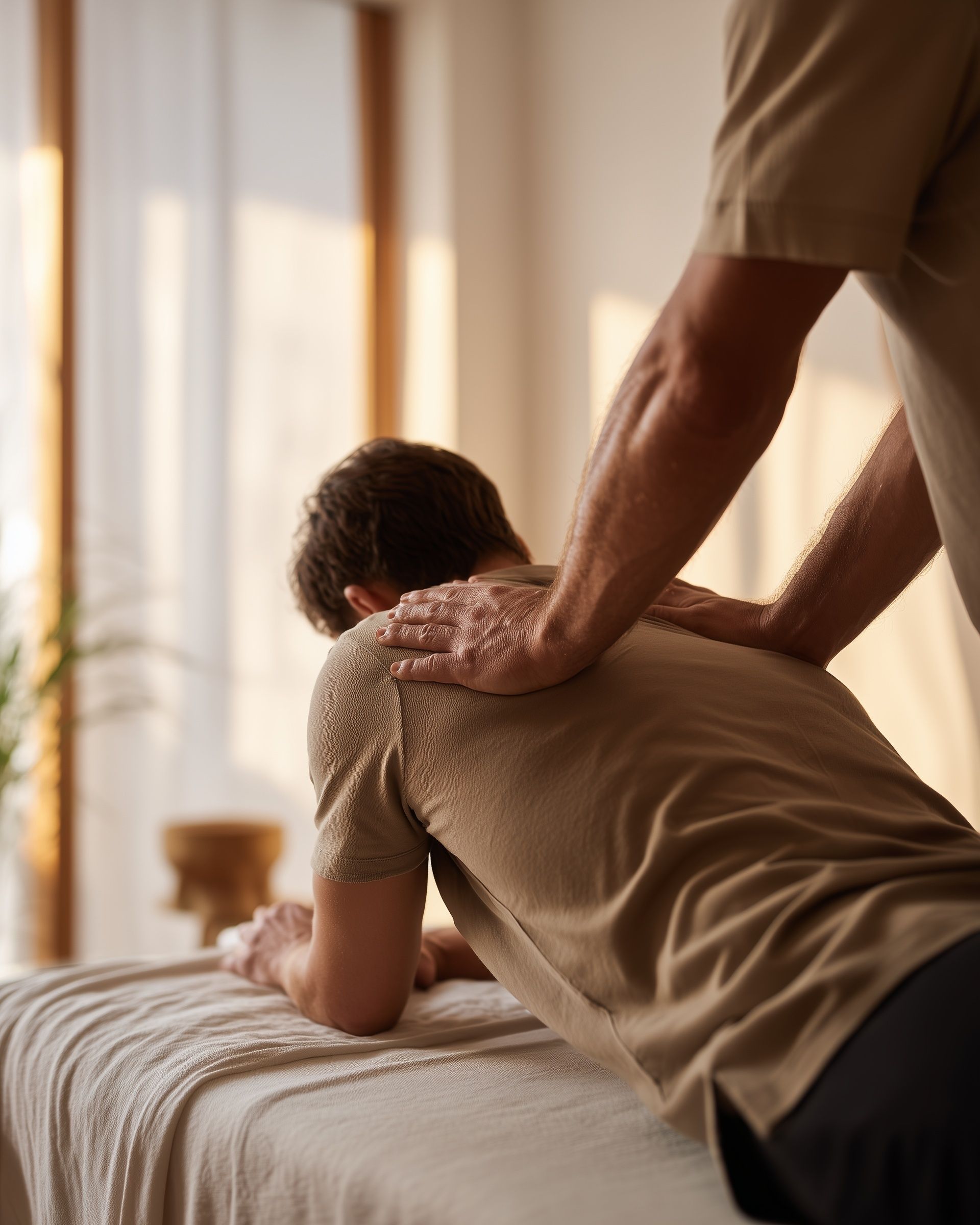 Person receiving a back massage on a massage table indoors.