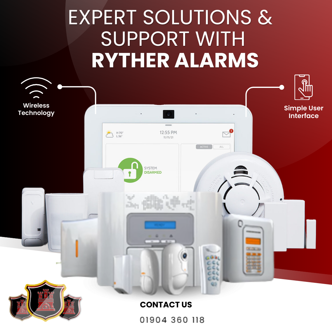 An advertisement for expert solutions and support with ryther alarms