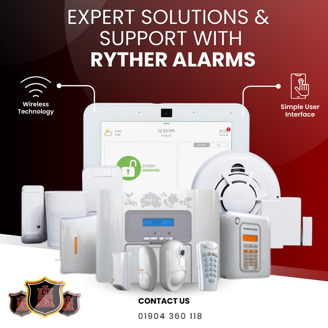 An advertisement for expert solutions and support with ryther alarms