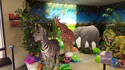 VBS decoration of zebra, giraffe, elephant