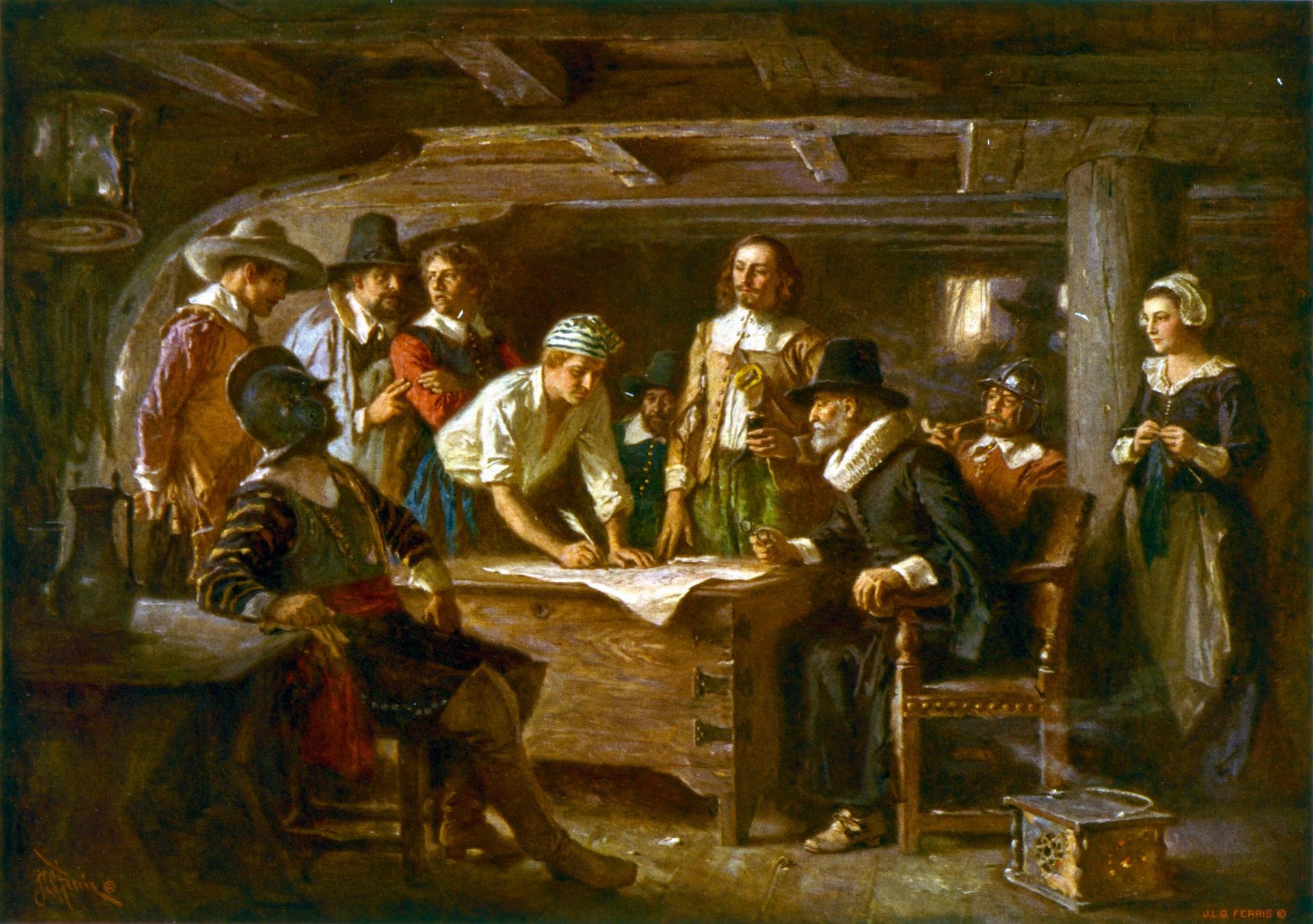 Signing the Mayflower Compact by Jean Leon Gerome Ferris, 1899