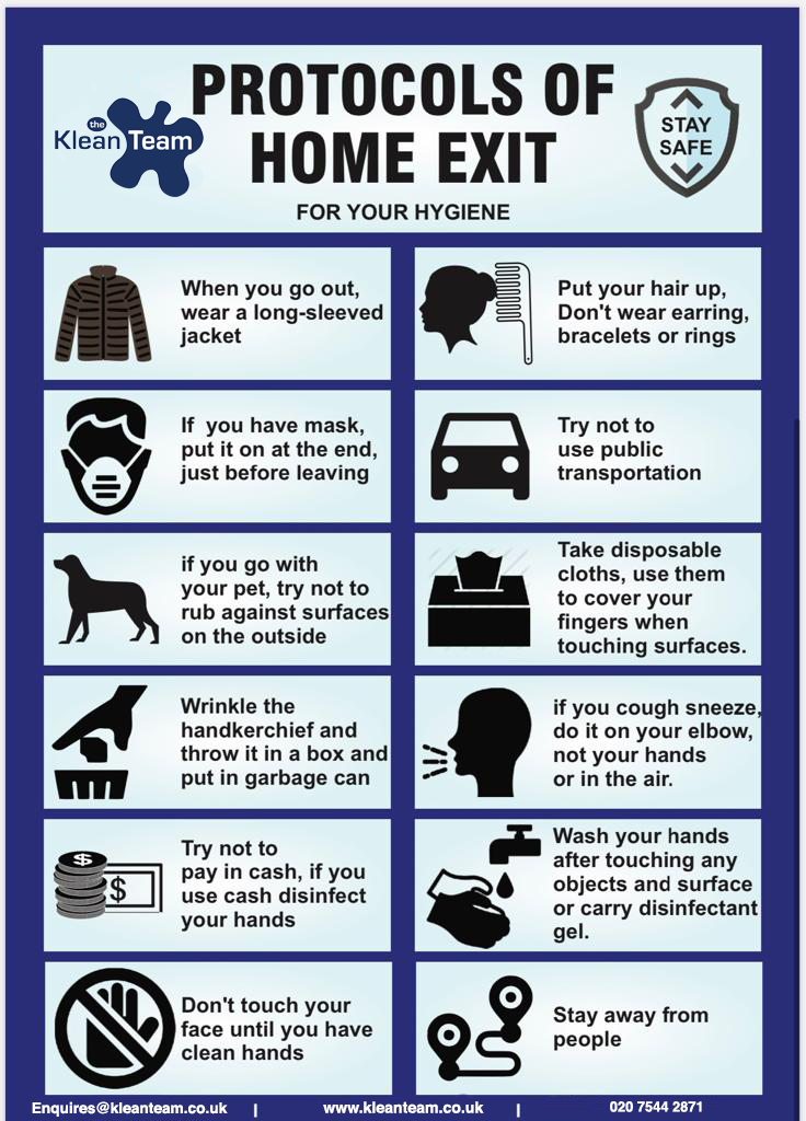 A poster explaining the protocols of home exit.