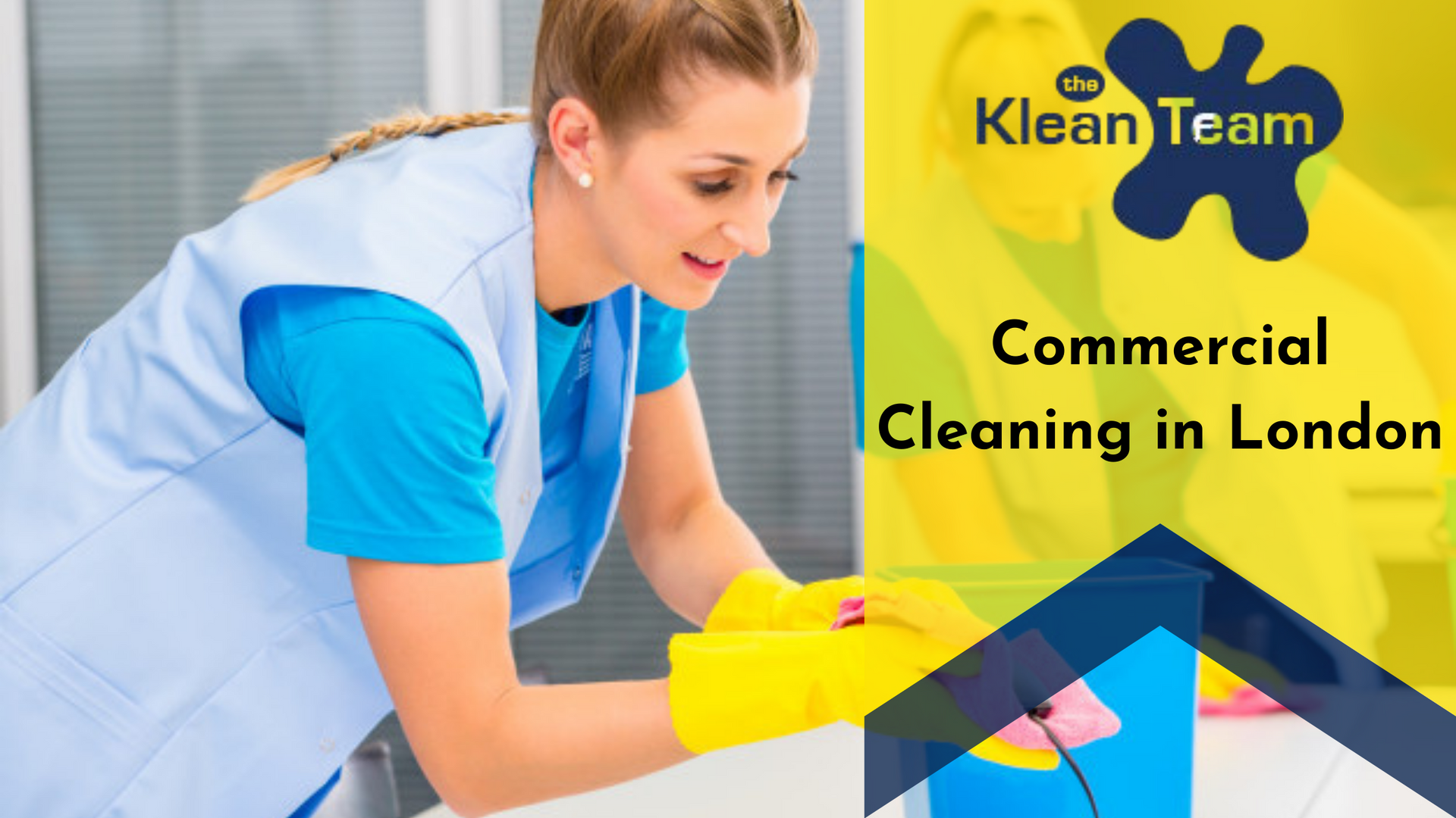 A woman is cleaning a floor with yellow gloves.