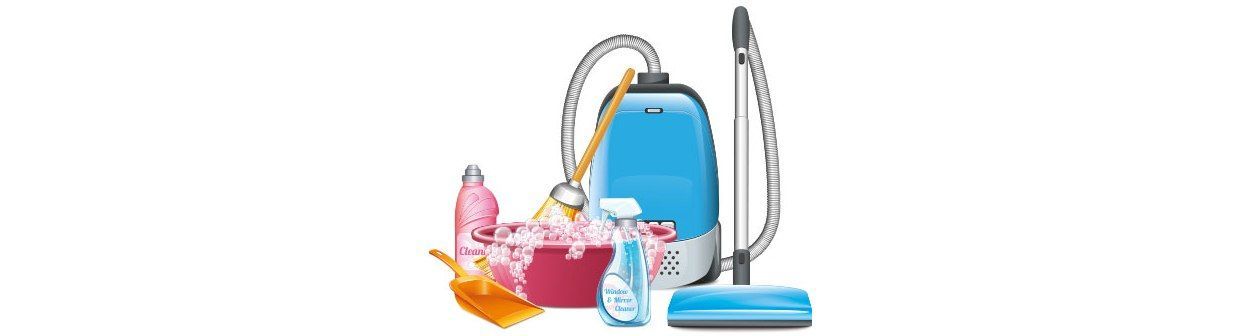 A blue vacuum cleaner is sitting next to a pink vacuum cleaner.