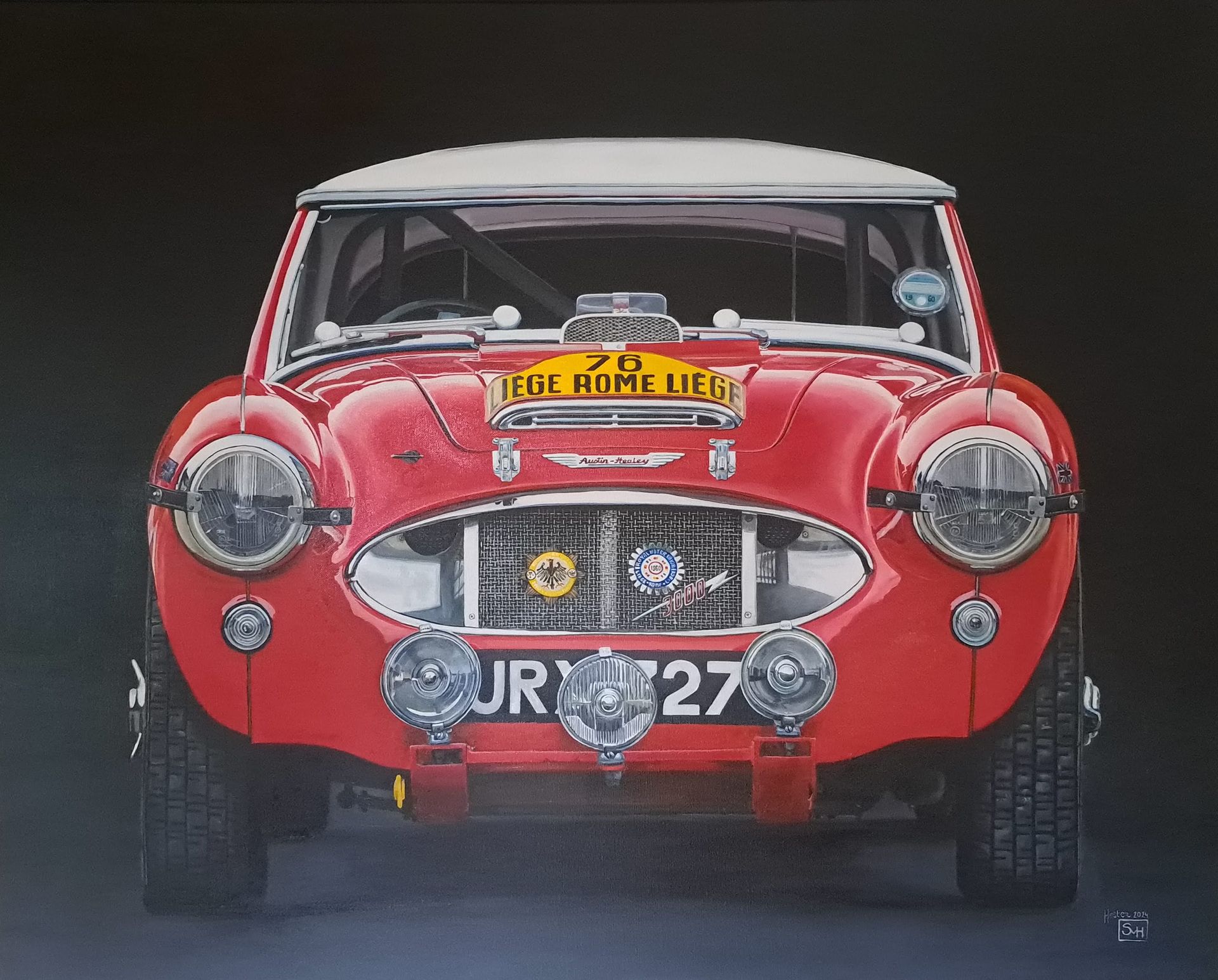 Schilderijen van klassieke auto's en paarden