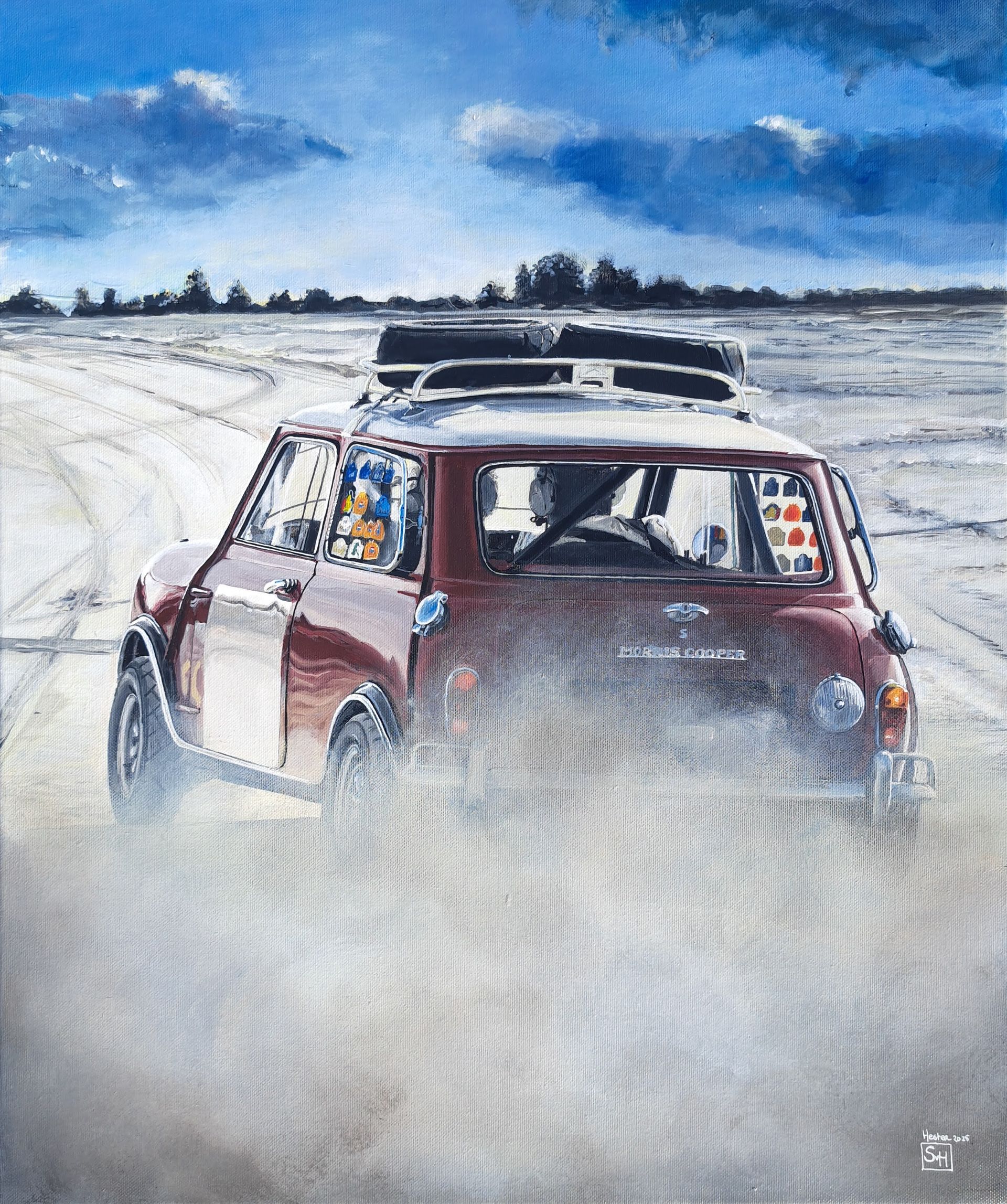 Schilderijen van klassieke auto's en paarden