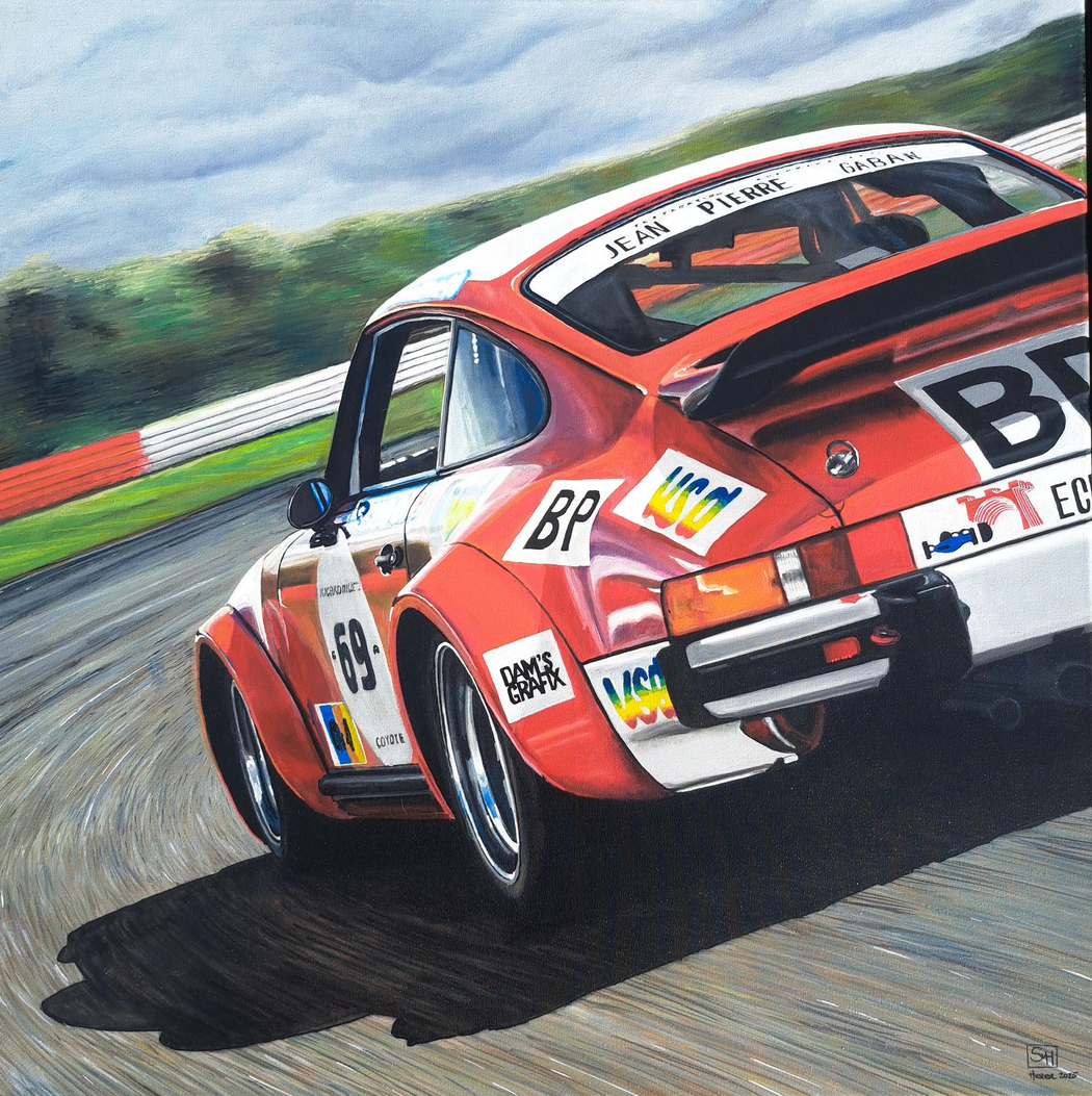 Schilderijen van klassieke auto's en paarden