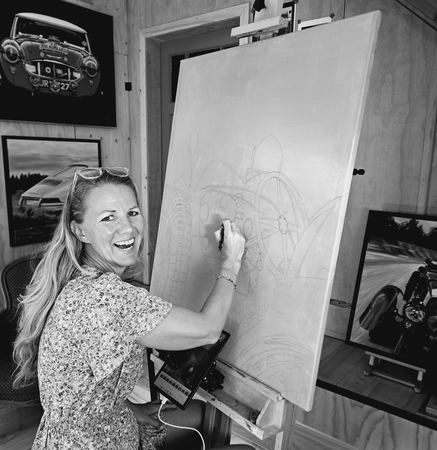 Schilderijen van klassieke auto's en paarden