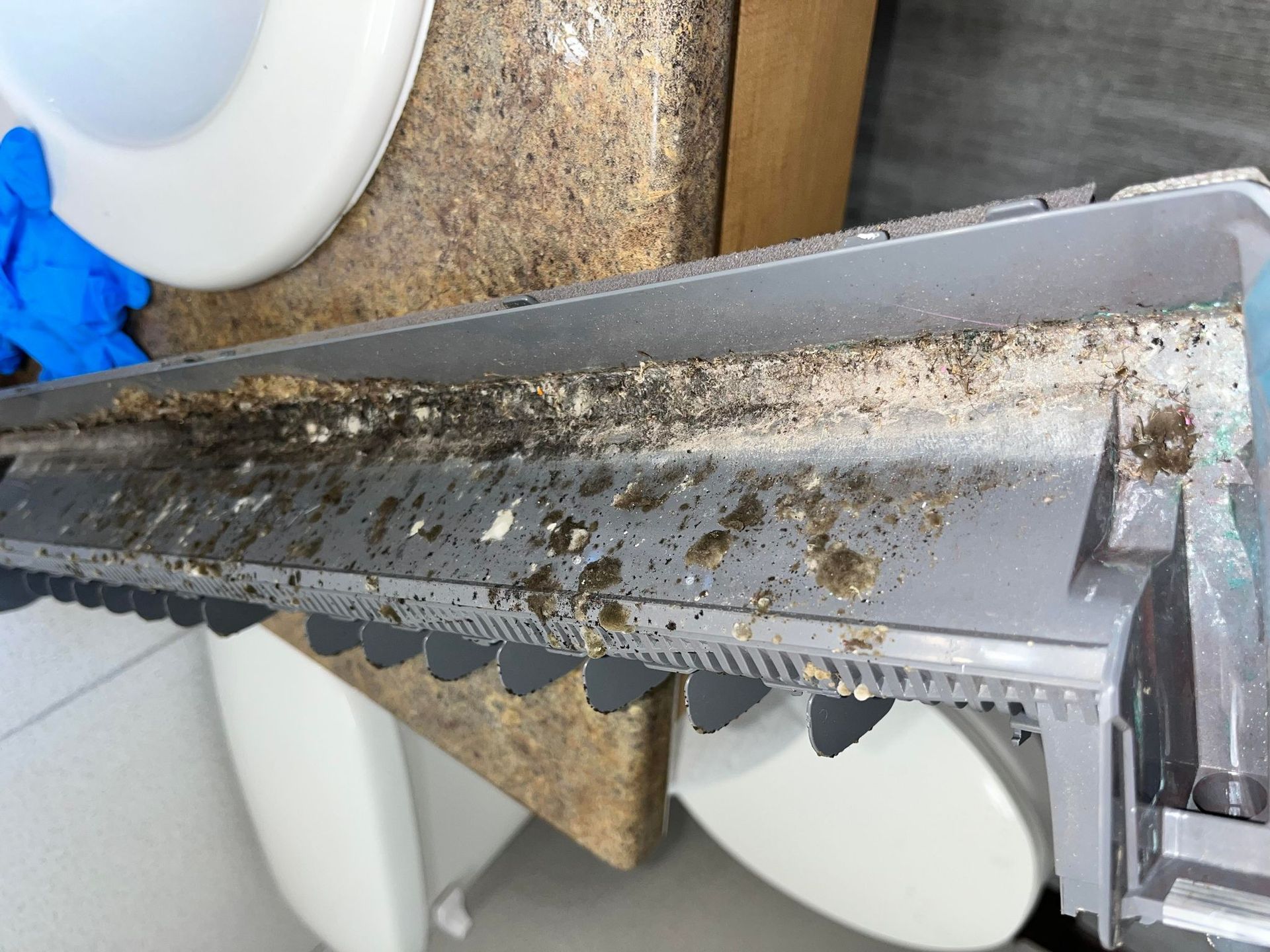 Une salle de bain sale avec des toilettes et un lavabo