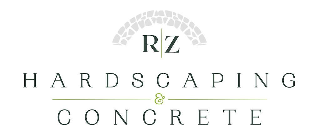Logo for RZ Hardscaping & Concrete with an arch of stones above the letters RZ and the text "Hardscaping & Concrete".