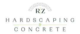 Logo for RZ Hardscaping & Concrete with an arch of stones above the letters RZ and the text "Hardscaping & Concrete".