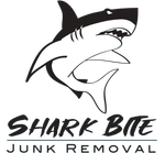 The logo for shark bite junk removal shows a shark with its mouth open.