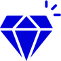 A blue diamond with a white outline on a white background.