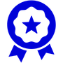 A blue ribbon with a star in the middle of it.