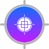 A crosshair icon on a blue and purple background.