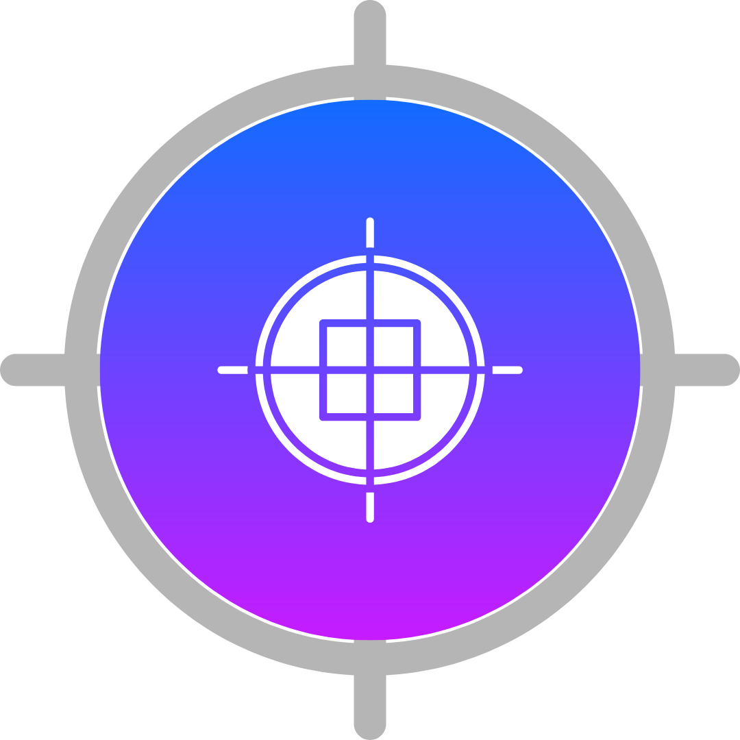 A crosshair icon on a blue and purple background.