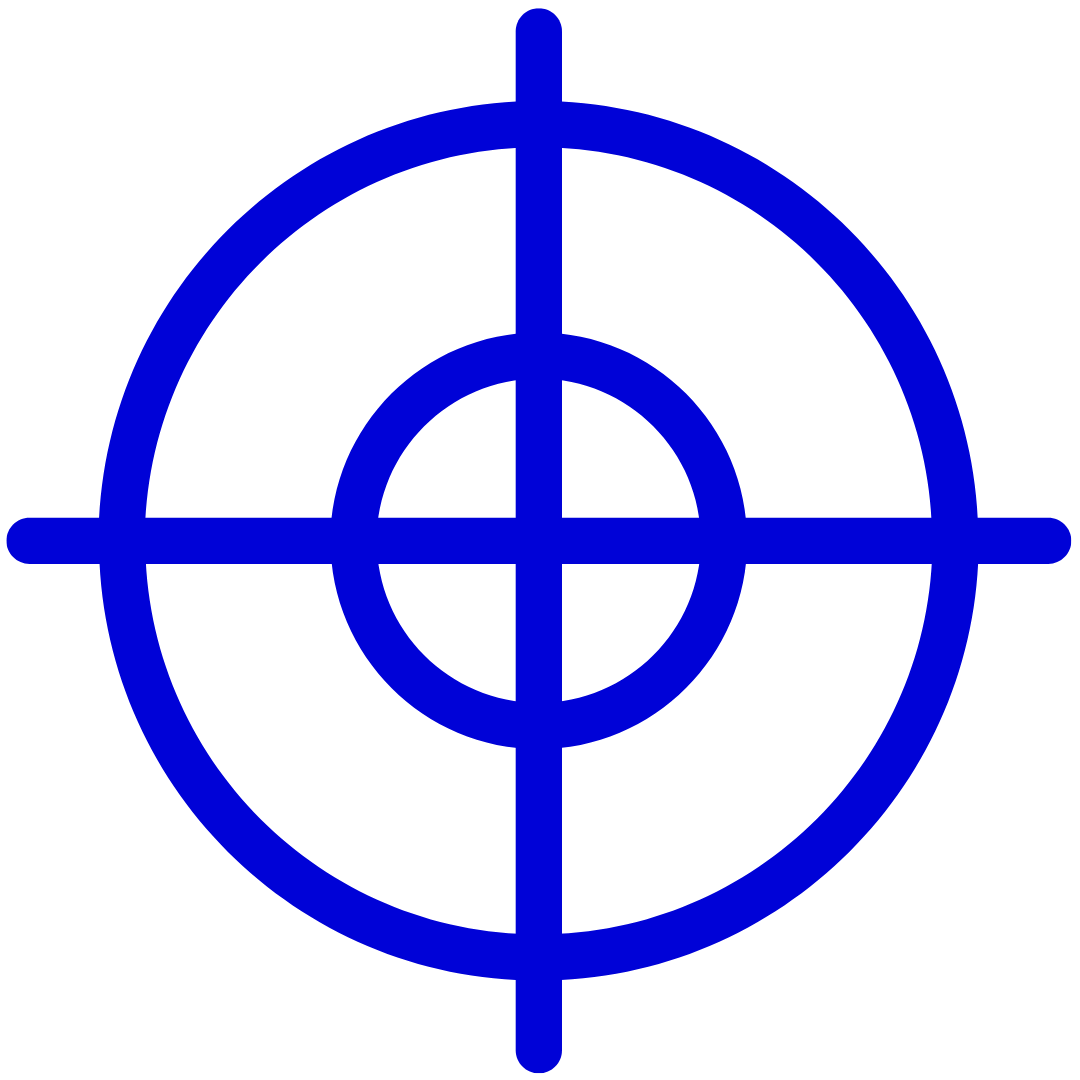 A blue crosshair icon on a white background.