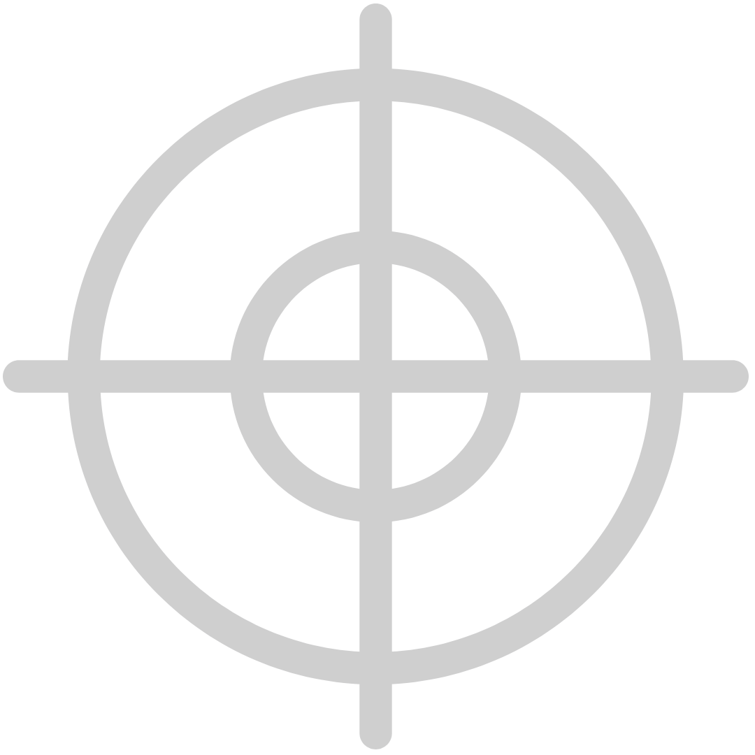 A gray crosshair icon on a white background.