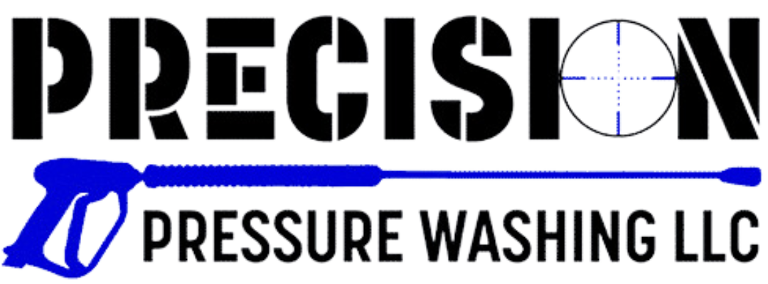 The logo for precision pressure washing llc is blue and black.