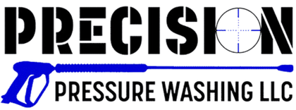 The logo for precision pressure washing llc is blue and black.