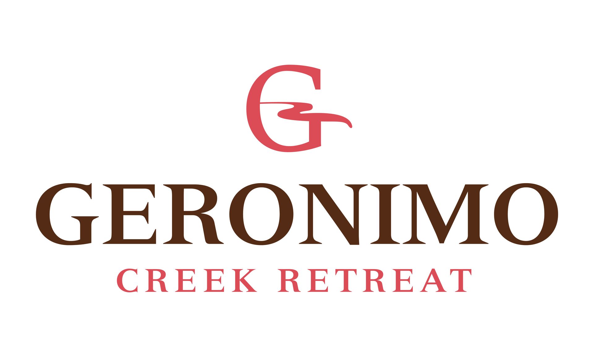 A logo for geronimo creek retreat with a red g on a white background.