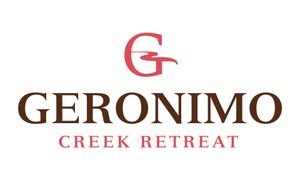 A logo for geronimo creek retreat with a red g on a white background.