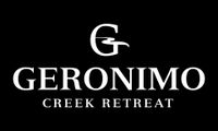 The logo for geronimo creek retreat is white on a black background.
