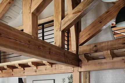 A close up of a wooden structure in a house.