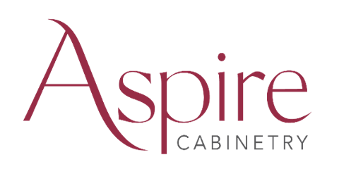 The aspire cabinetry logo is red and white on a white background.