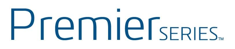 A blue premier series logo on a white background