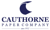 A blue and white logo for cauthorne paper company